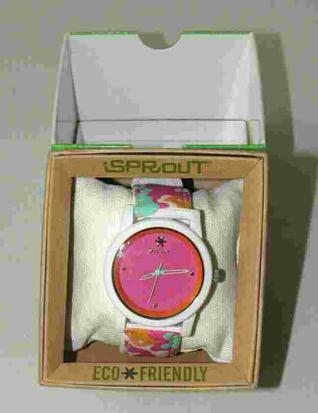NEW SPROUT WOMENS PINK DIAL SWIRL STRAP ORGANIC COTTON WRIST WATCH #ST/5528PKCO