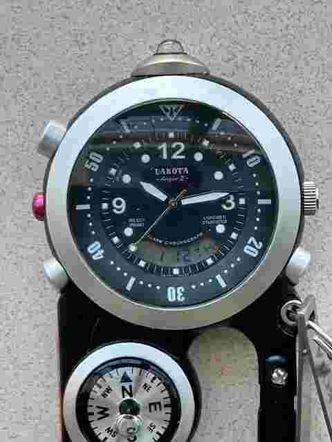 Dakota Angler II Watch With Compass Thermometer Nippers Hook Sharpener Alarm LED