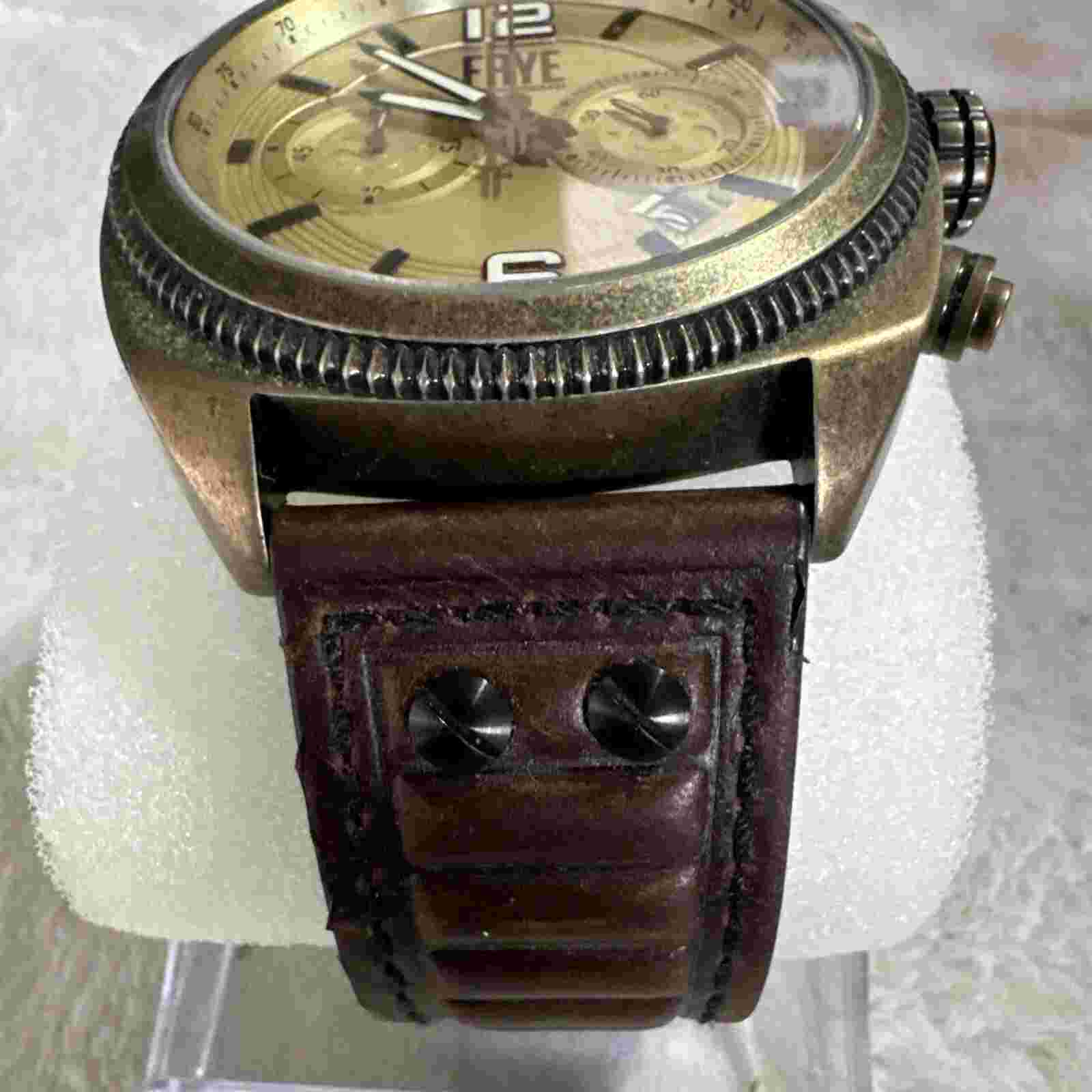 Frye Mens' Moto Engineer Chronograph Watch Brown Leather Strap