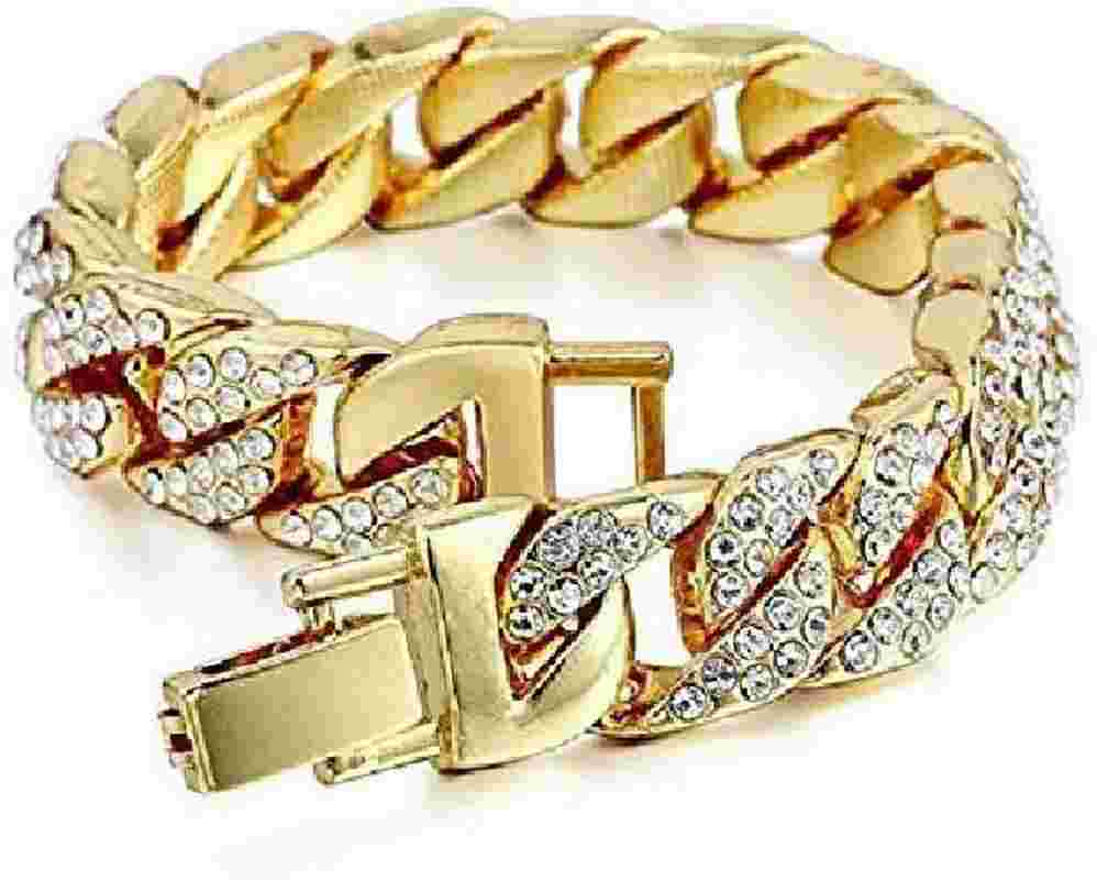 Reloj Elegante Para Hombres Pulsera Brillante Oro Diamantes Dorado Redondo...