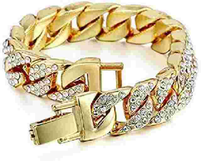 Reloj Elegante Para Hombres Pulsera Brillante Oro Diamantes Dorado Redondo...