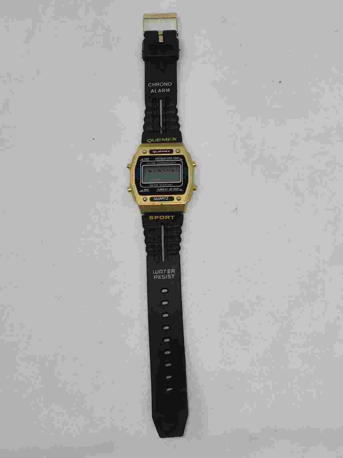 QUEMEX SPORT CHRONO ALARM QUARTZ LCD WRIST WATCH WATER RESISTANT 80'S-90'S