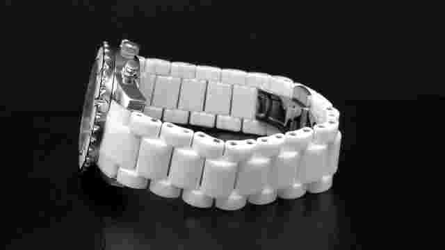 LeVian LV931 Ceramic Band Silver & White Case Chronograph Diamond Women's Watch