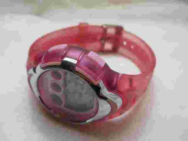 Pasnew Digital Wristwatch Pink Buckle Band Silver Tone WR 30M