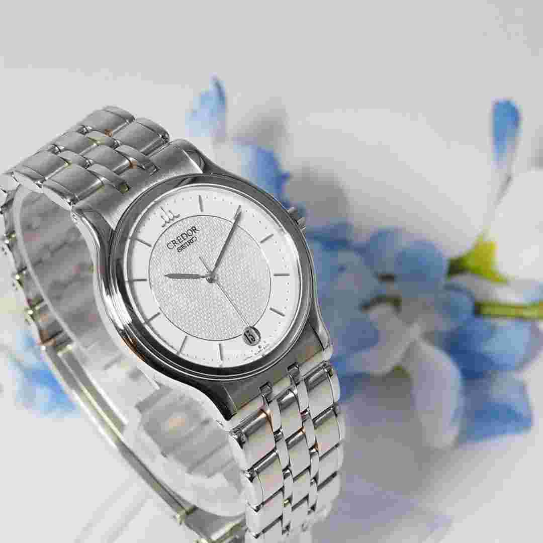 Credor 8J86-6A00 Analog Quartz Men Seiko Date Men'S Watch Silver C786 Vintage 80