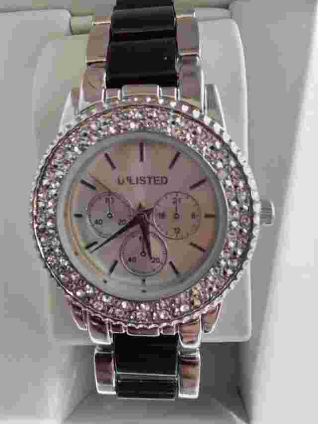 Unlisted Watch Women Silver Color 32 mm Case Crystal Accents Bracelet Casual