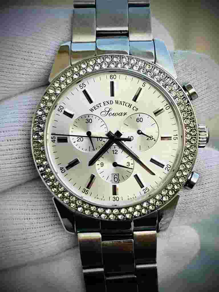 Vintage West End Diamond Bezel Jumbo Chronograph Mens Watch Swiss, Ultra Rare