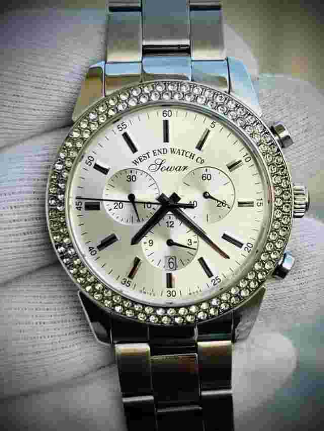 Vintage West End Diamond Bezel Jumbo Chronograph Mens Watch Swiss, Ultra Rare