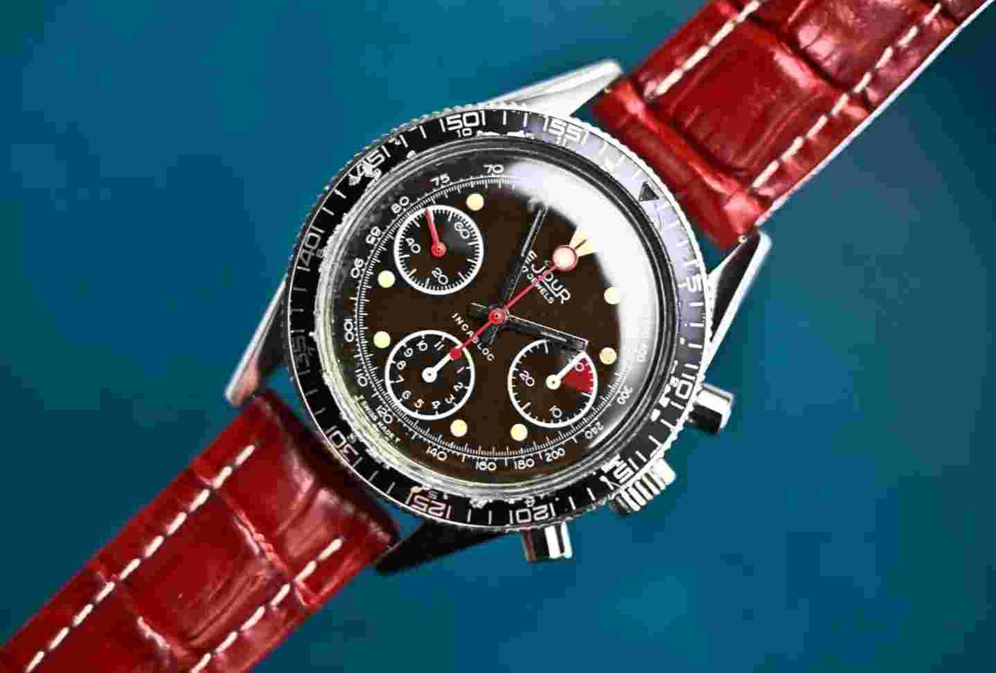LeJour Chronograph 7736.cal Tropical Dial 1960's 39mm Vintage Watch Serviced