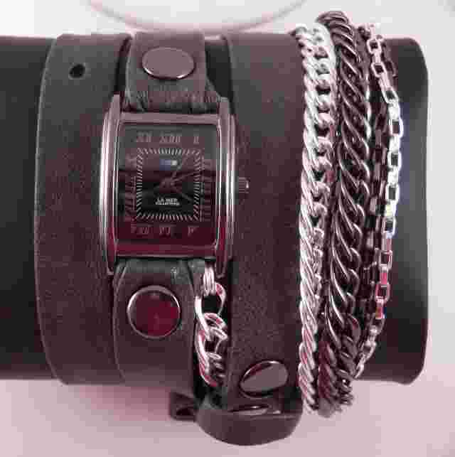 La Mer Gunmetal Icelandic Chain Charcoal Leather Gunmetal Face Rivets