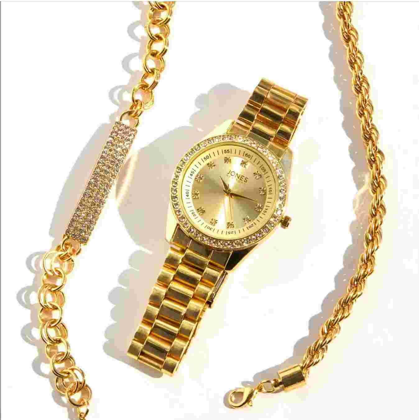 Jones New York Women's Gold-Tone Bracelet Watch Gift Set NIB