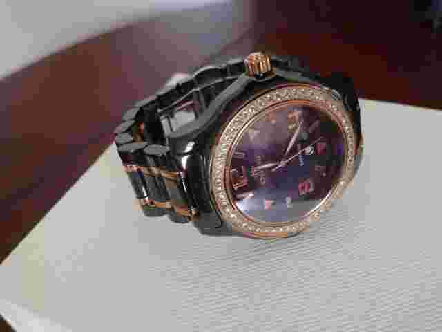 Womens ONISS Paris Black High Tech Ceramic Watch Sapphire Crystal Rose Gold Band