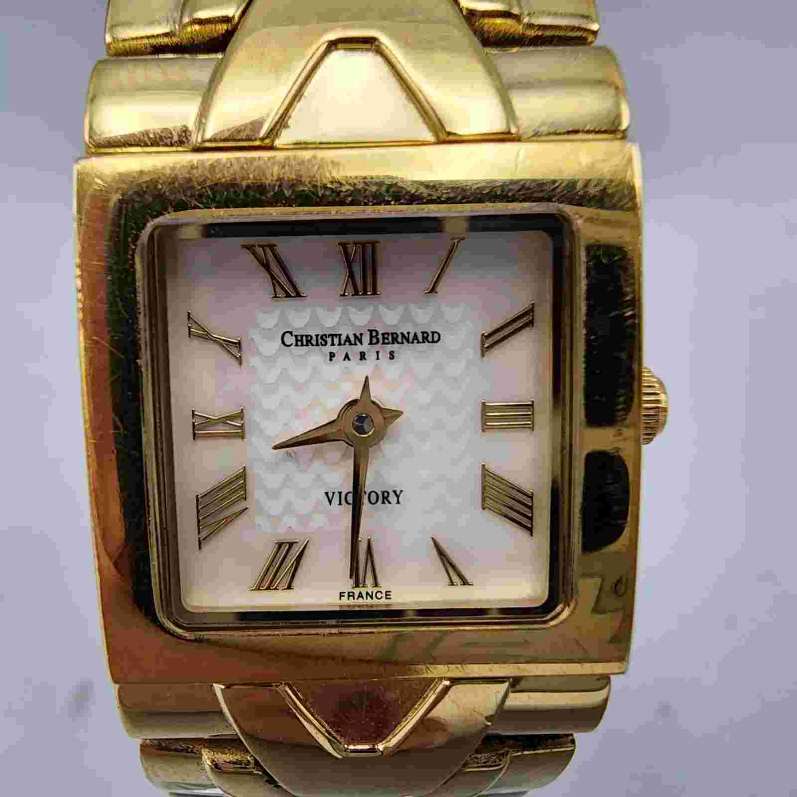 Christian Bernard Victory Watch Women 18K Gold Plate MOP Dial 50M New Battery