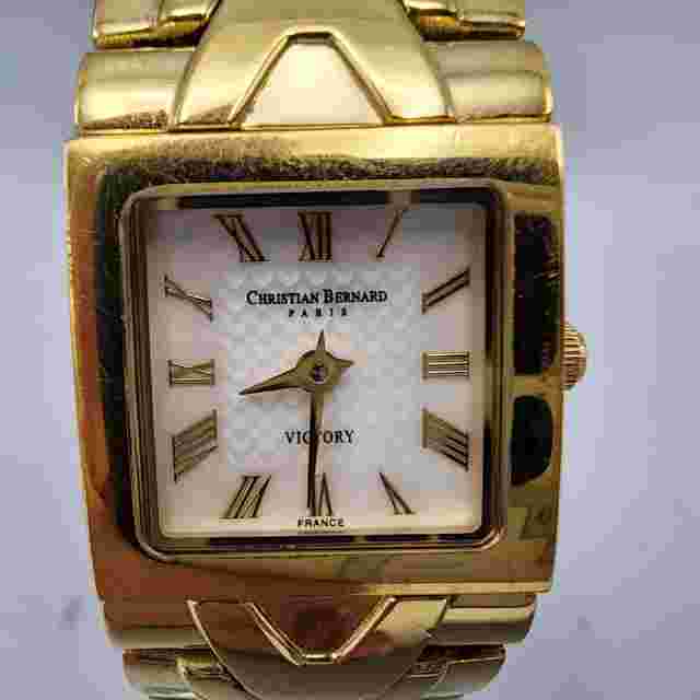 Christian Bernard Victory Watch Women 18K Gold Plate MOP Dial 50M New Battery