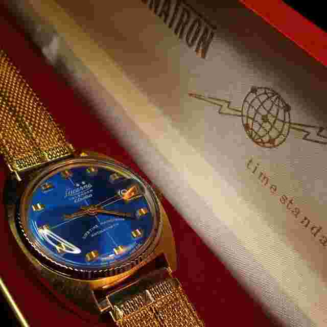 VINTAGE Lucerne Electra Kronatron Watch Mens Blue Calendar RUNNING Original Box