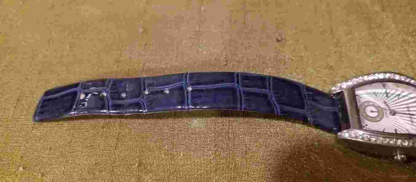 Silver-Tone Fashion Quartz Watch with Navy Faux Croc Band and Crystal Accents