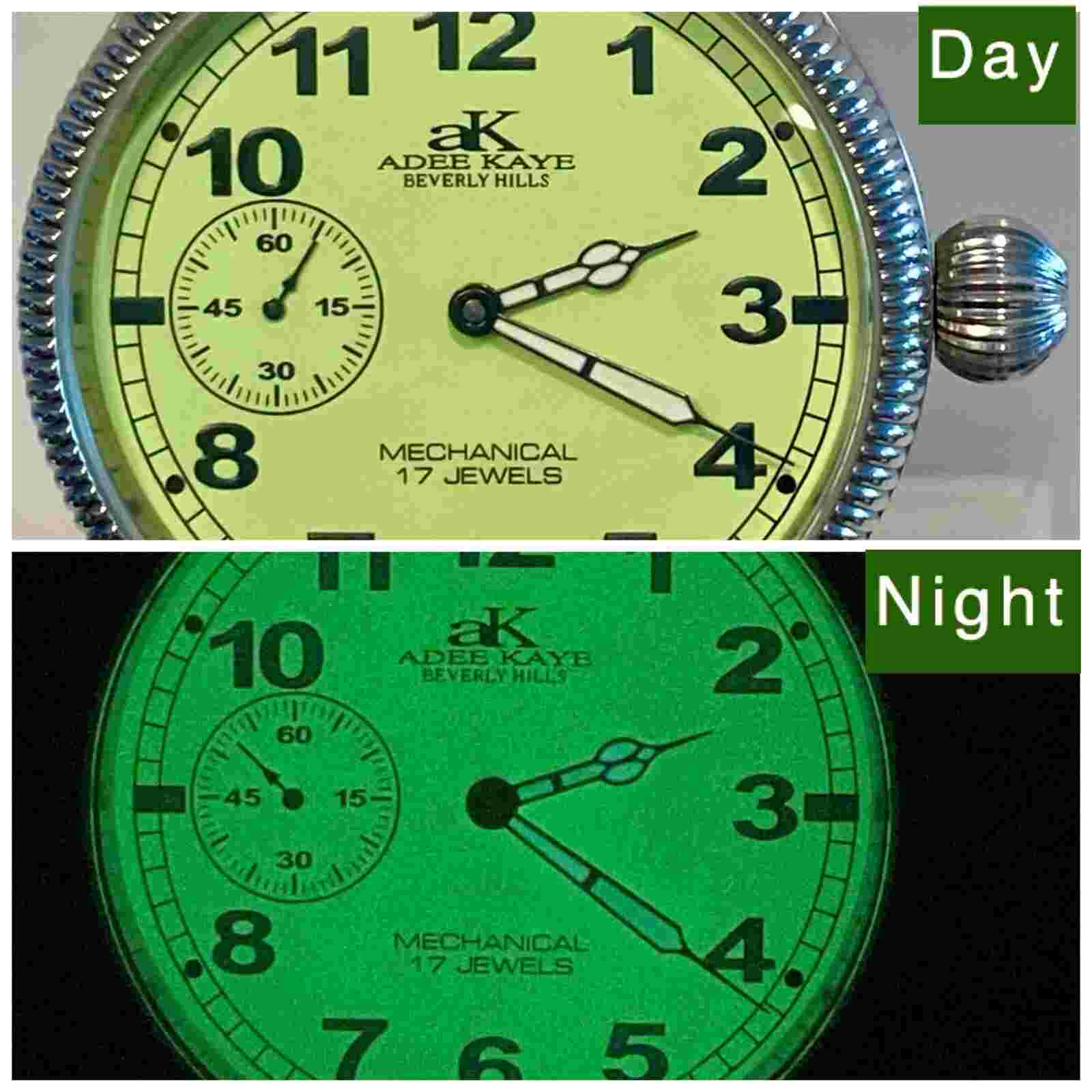47mm Mechanical 17J Green/Luminous Dial MILLED Slvrtn Bezel ADEE KAYE Mens Watch