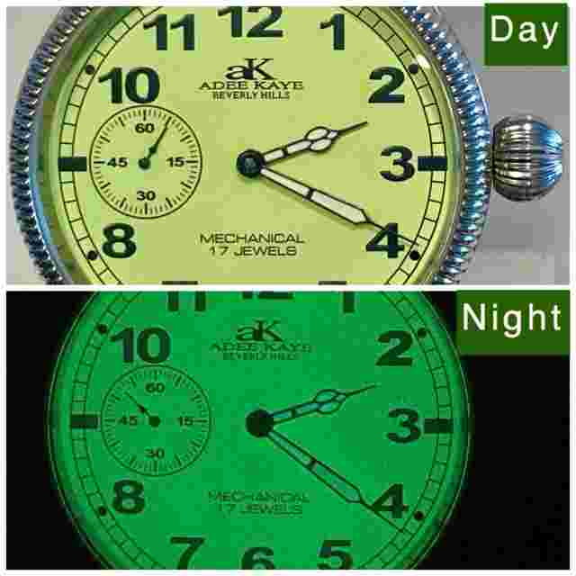 47mm Mechanical 17J Green/Luminous Dial MILLED Slvrtn Bezel ADEE KAYE Mens Watch