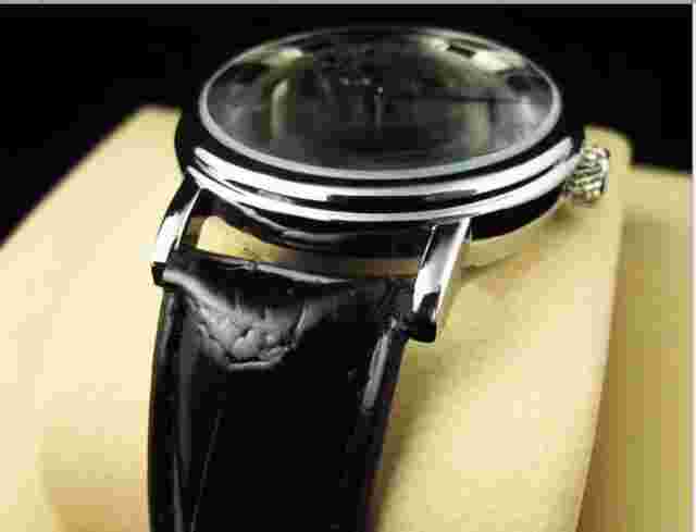 Silver Heirloom Mechanical Skeleton Steampunk Black Leather Unisex Wind-up Watch