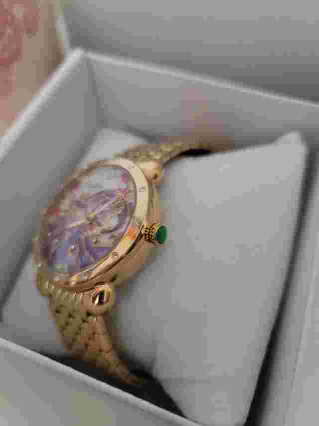 BERTHA Womens 'Didi Peacock' Gold Tone Mother of Pearl Dial 38mm Watch