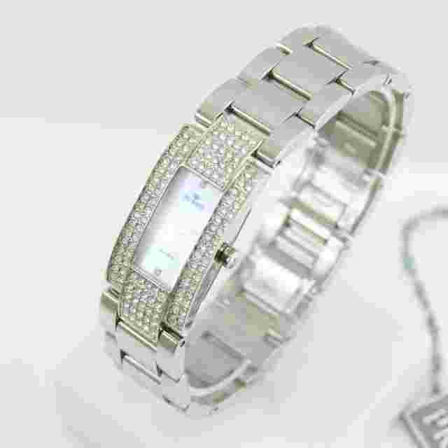 Pryngeps Women's Rectangular Mother of Pearl Dial Watch Case with Stones