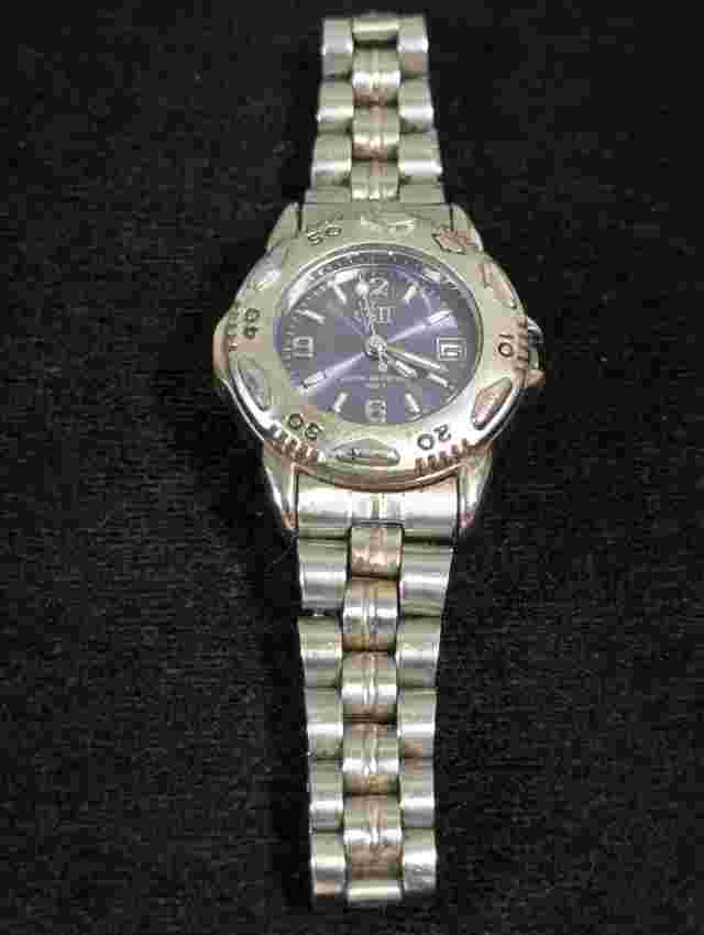 Gloria Vanderbilt II Date Indicator Rotating Bezel Stainless Steel Band Watch