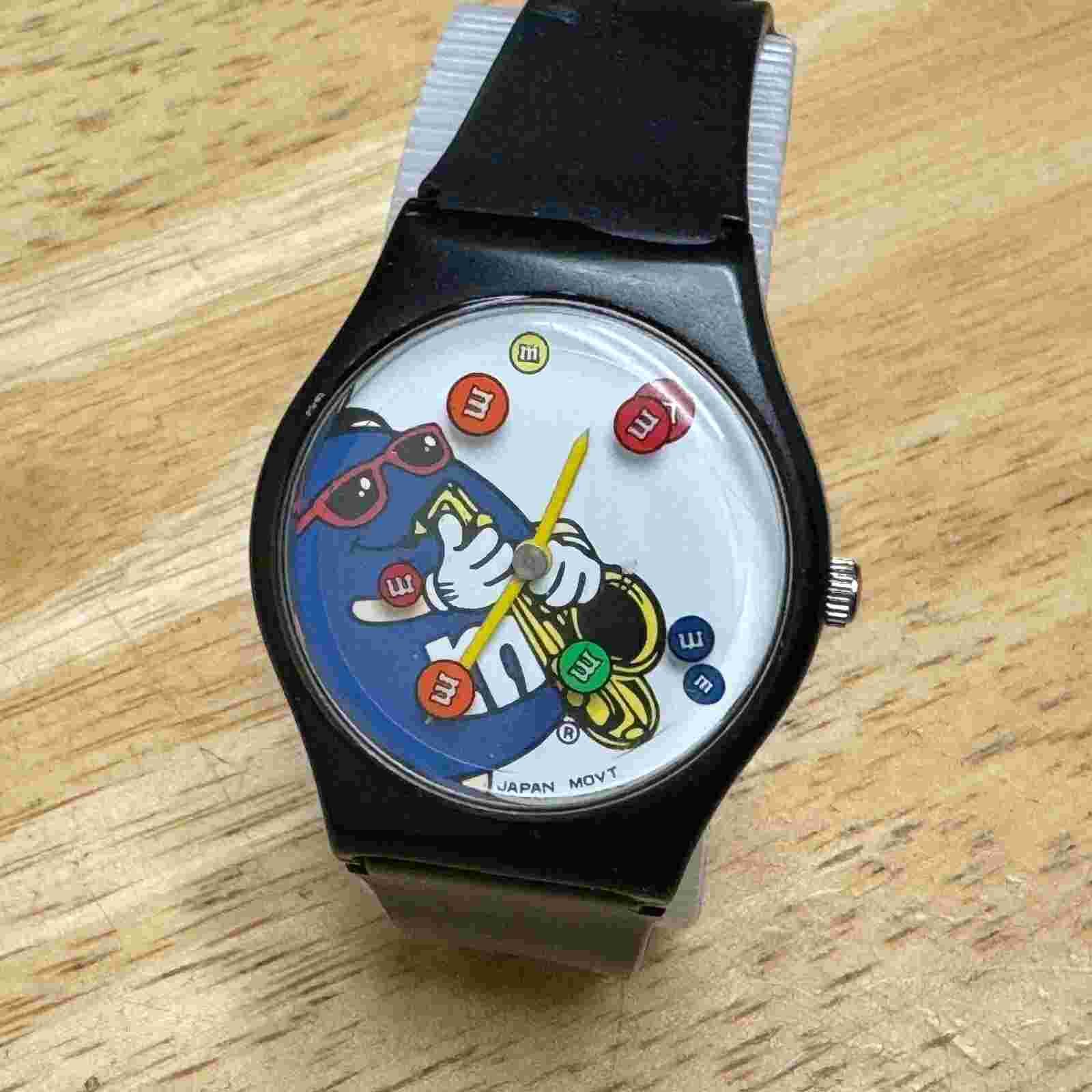 M&M Quartz Watch Unisex Black Plastic Moving Candies Japan Movt New Battery