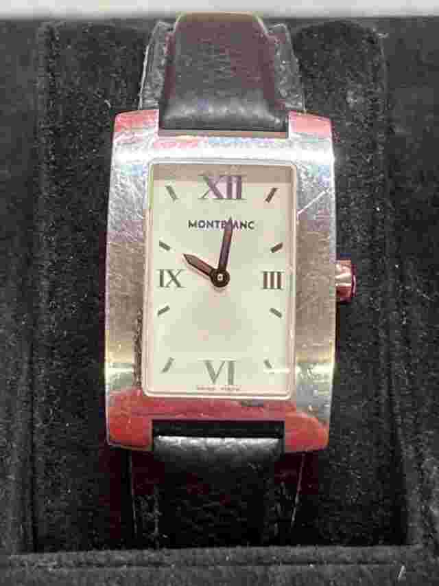 Montblanc 7077 Women's White Stainless Steel Watch - Black Leather - (SS2133741)