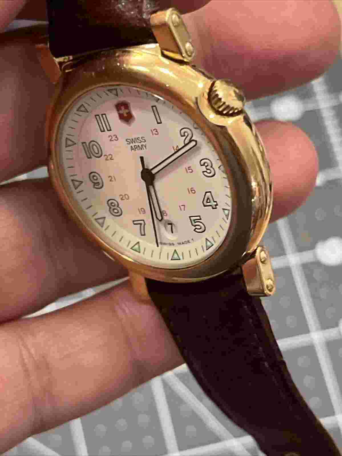 ULTRA Rare Men's SWISS ARMY DELTA II 2 Polished Watch~Cream Dial~OEM Leather~EUC