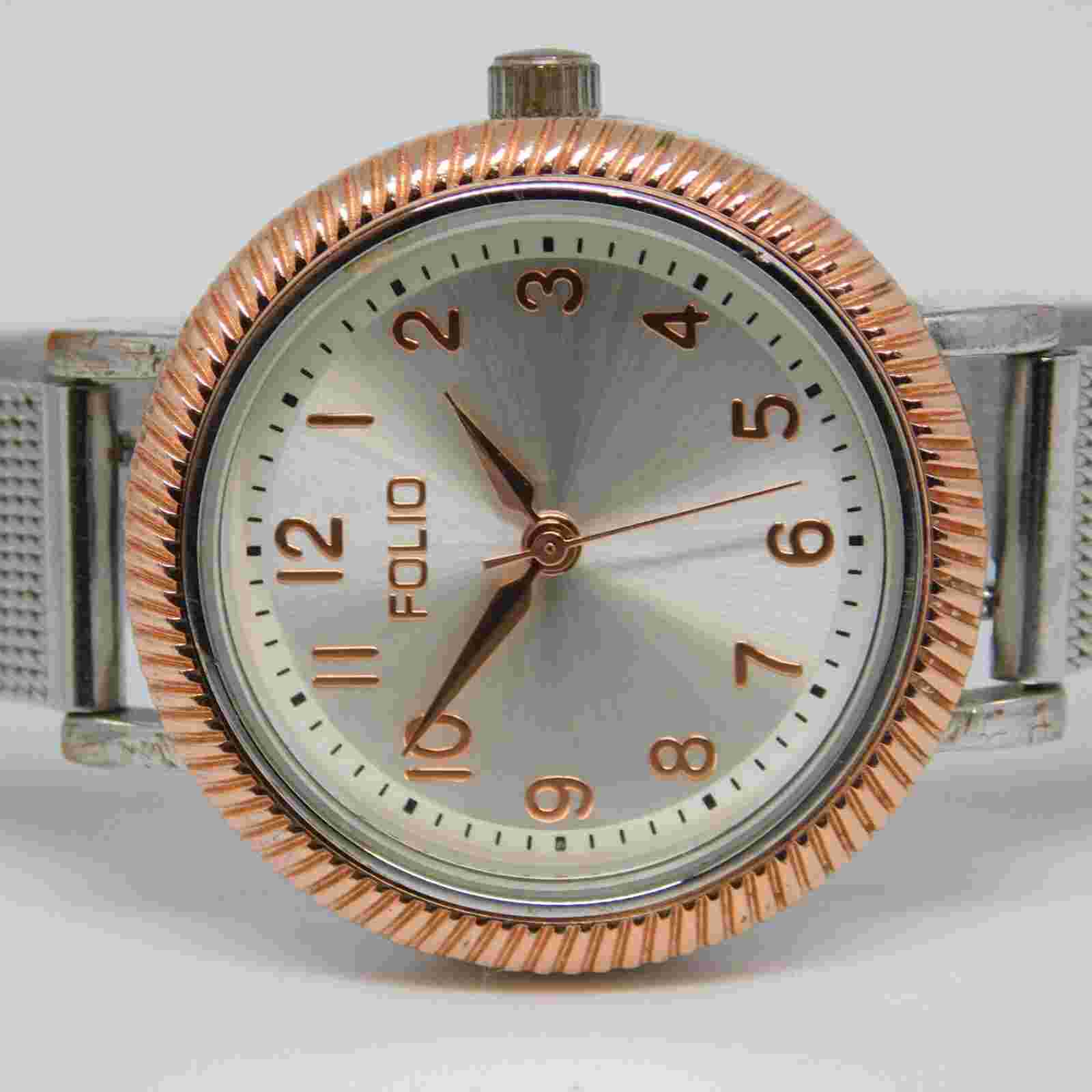 FMD FOLIO FMDFOL871 Two Tone Mesh Band Quartz Analog Women's Watch New Battery