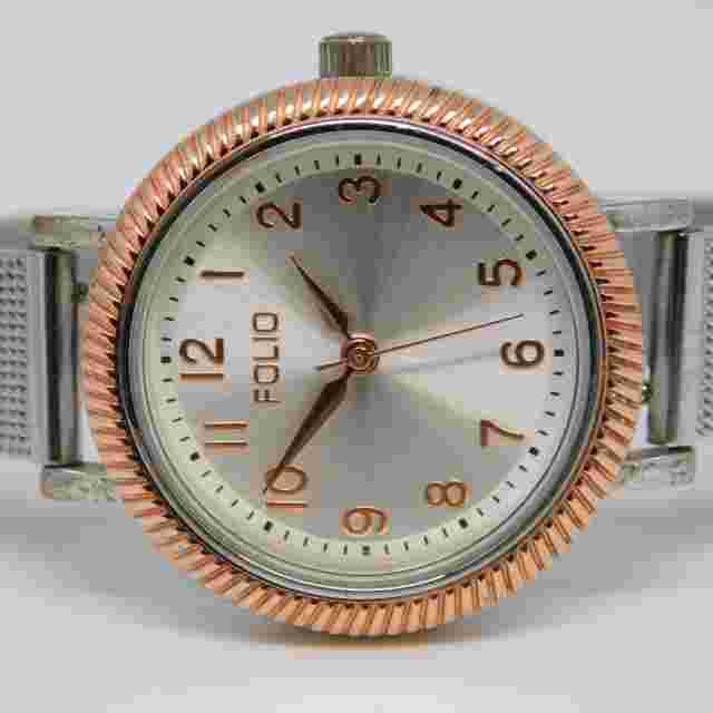 FMD FOLIO FMDFOL871 Two Tone Mesh Band Quartz Analog Women's Watch New Battery