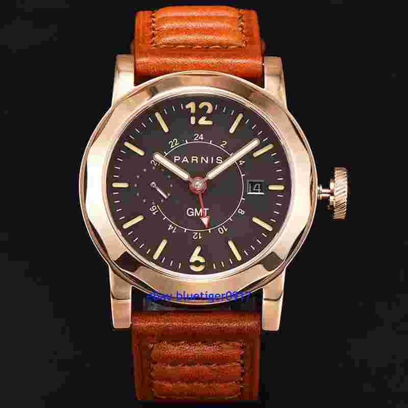 Sapphire Glass Parnis Men's Gents 44mm Automatic Date Window Movement GMT Watch