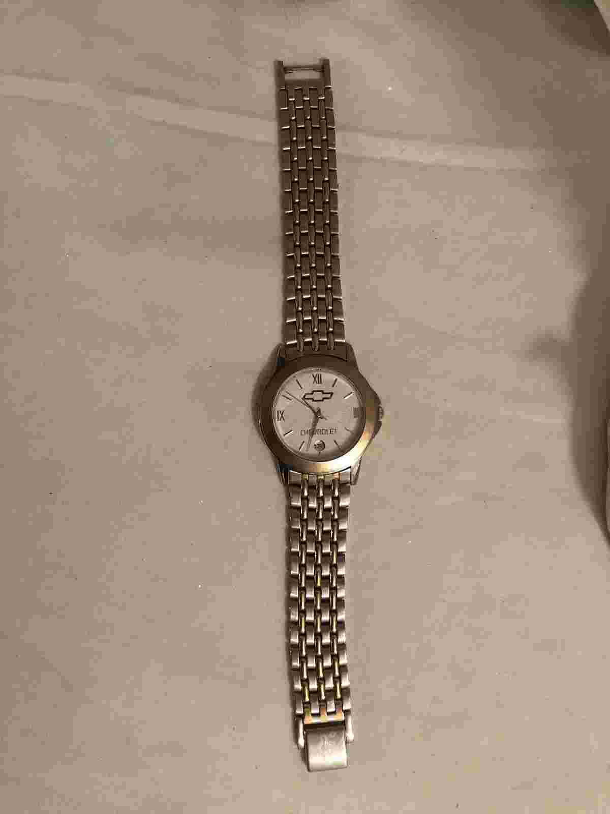 Vintage Chevrolet Dated Watch Gold Tone color "Works" 8"Long Full Opened Length