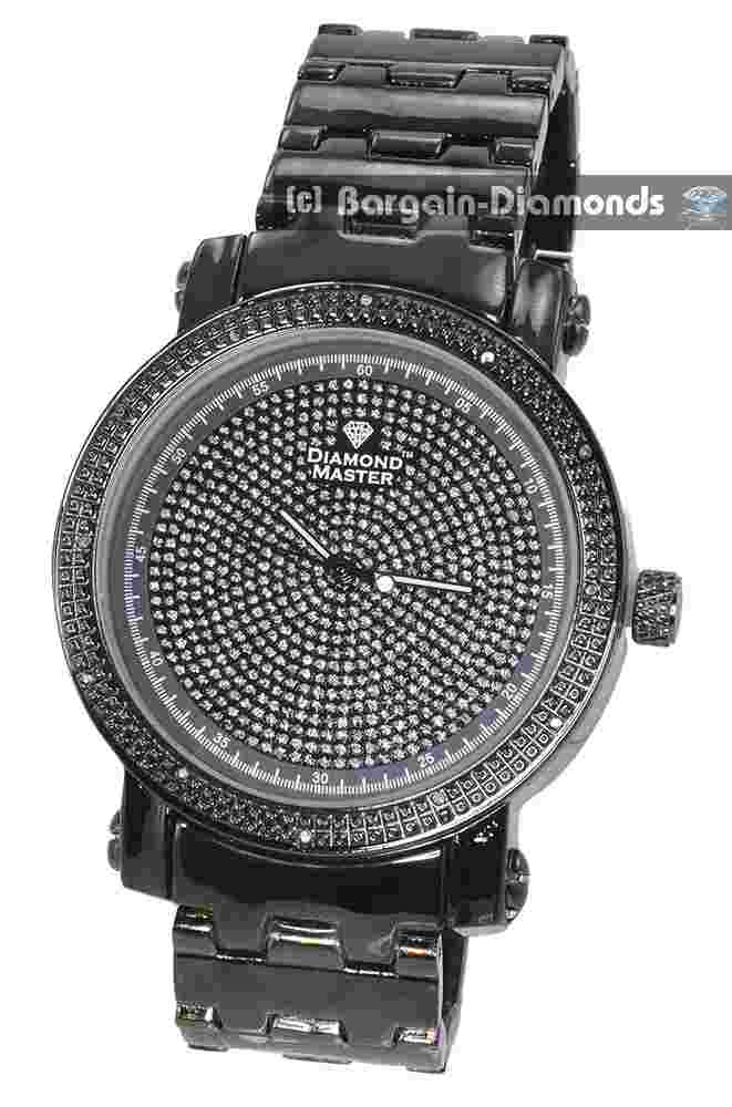 Mens Natural Diamond Black Business Clubbing Watch Bling Dial 8.5" Bracelet