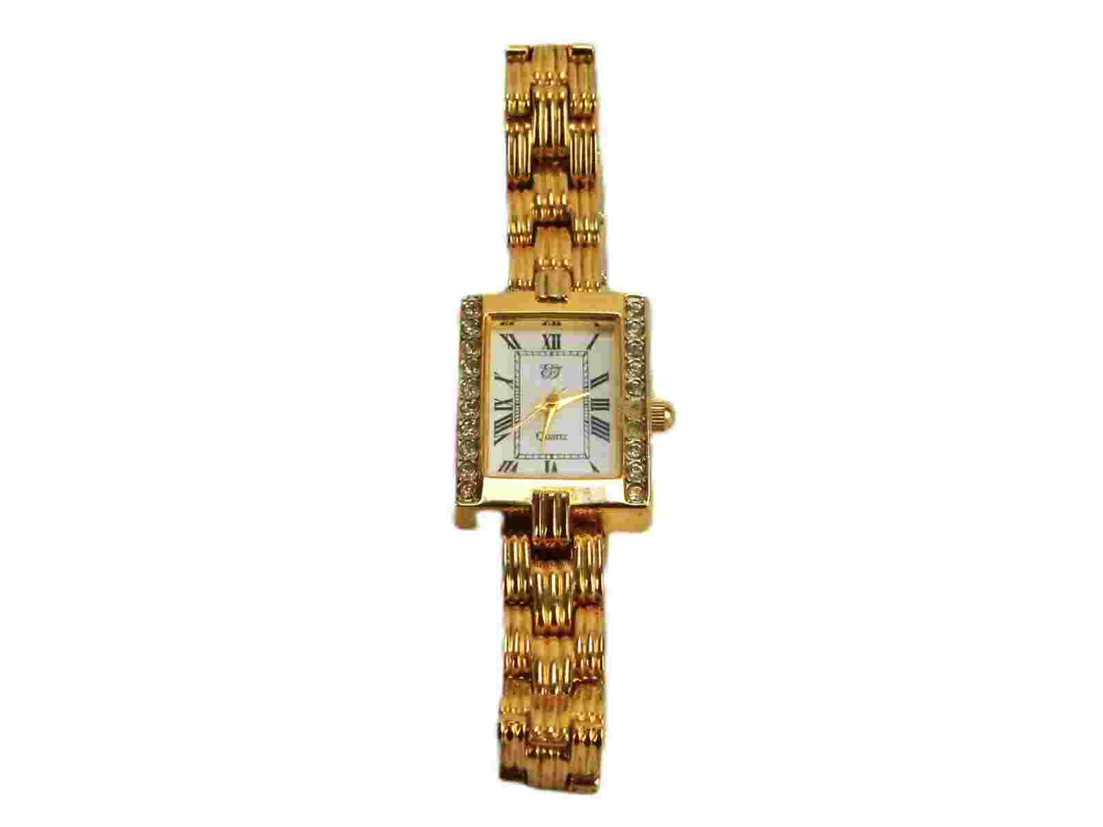 Earnest Jones (EJ) Ladies Watch, Gold Tone, CZ Gems, Link Band, Works, JWL-310