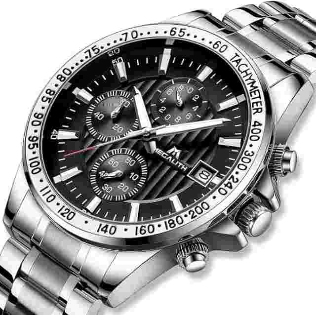 Wrist Watch Japan Quartz Movement Mens Big Face Stainless Band Megalith