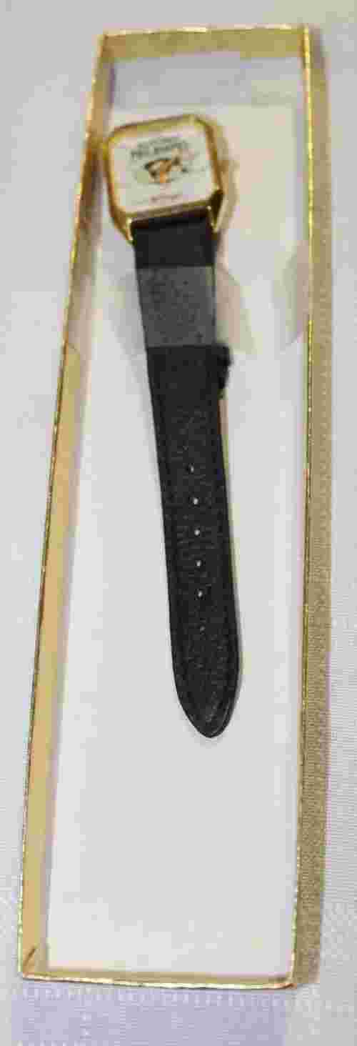 Vintage Kellogg Company Philosophy Gold Tone Black Leather Band Watch 9" 1993