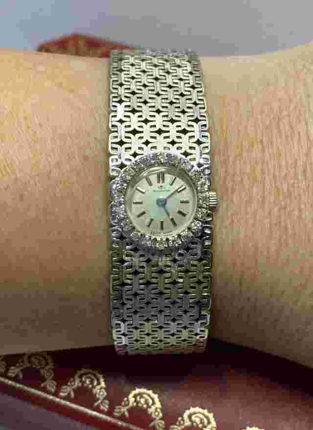 Antique Bucherer 18k White Gold Ladies Womens Vintage Deco 43Gram Bracelet Watch
