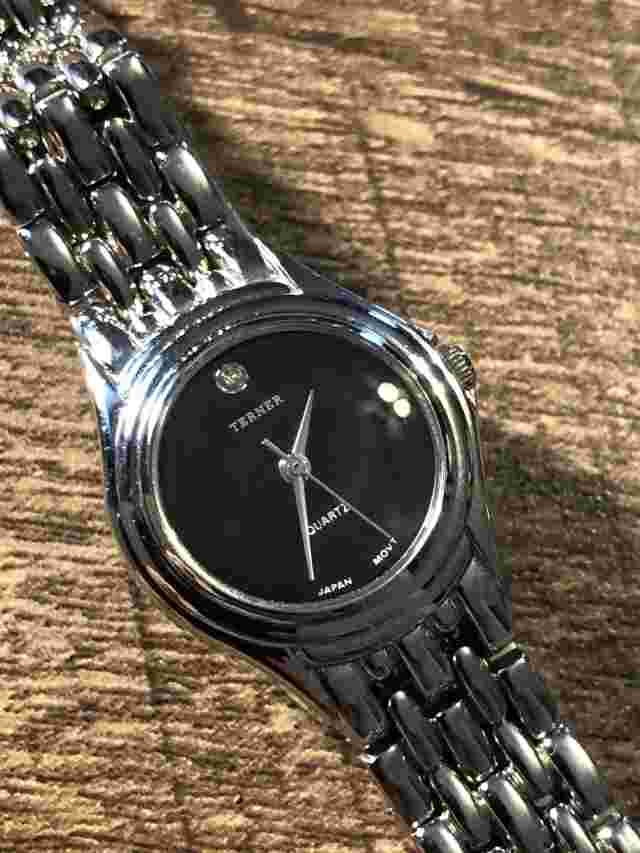 Bijoux Terner Women’s Watch Silver Tone Black Dial With Gem Ladies Wristwatch
