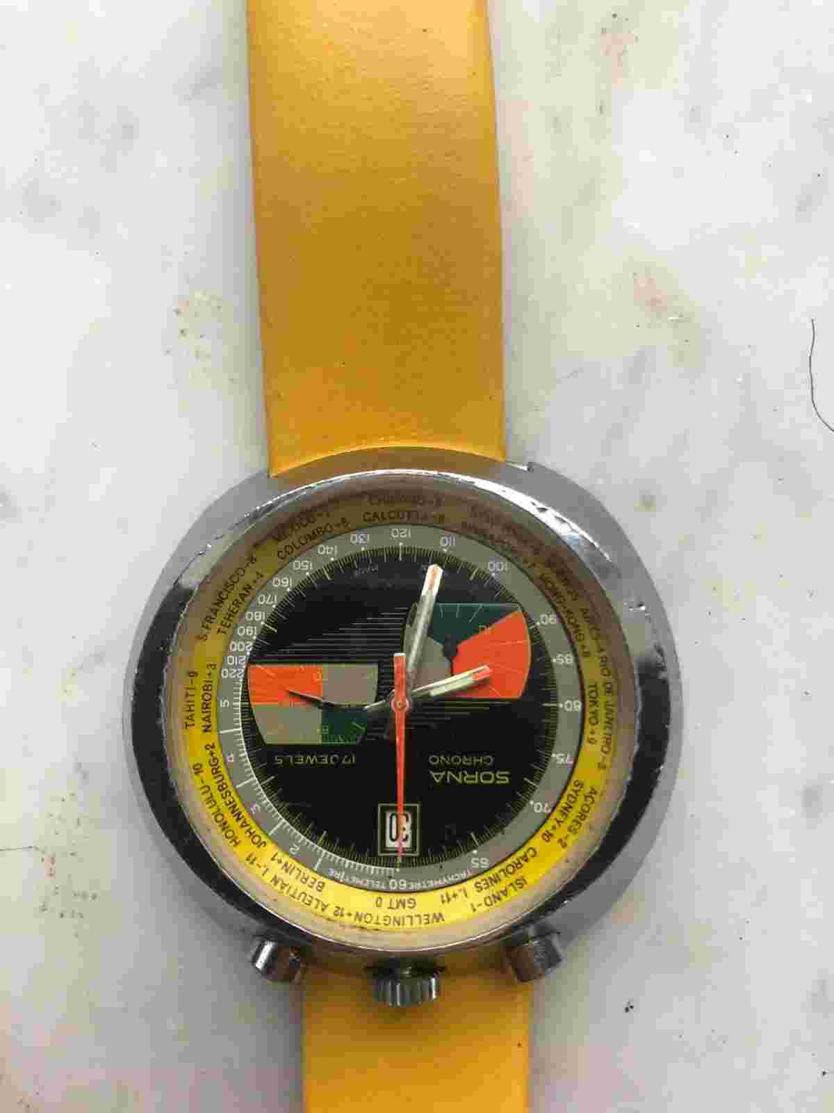 Rare Vintage 70s SORNA bullhead manual chronograph watch Swiss made model 2692