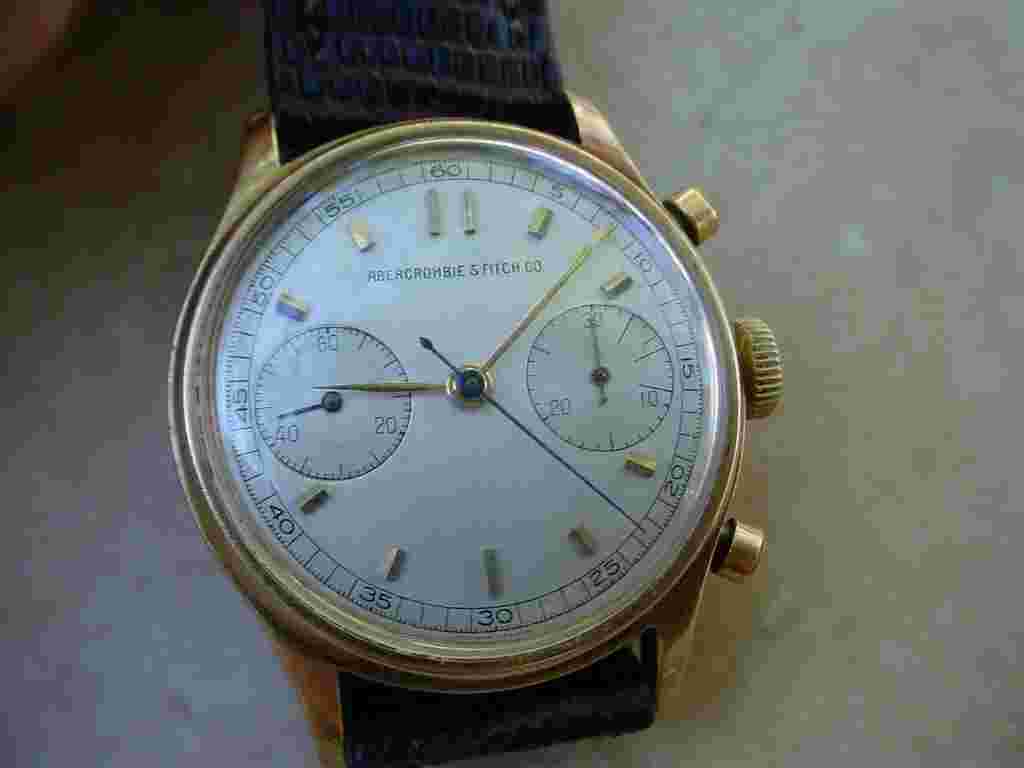 Rare Abercrombie & Fitch / Heuer 14K Gold Chronograph, Heuer Val.22 Movement