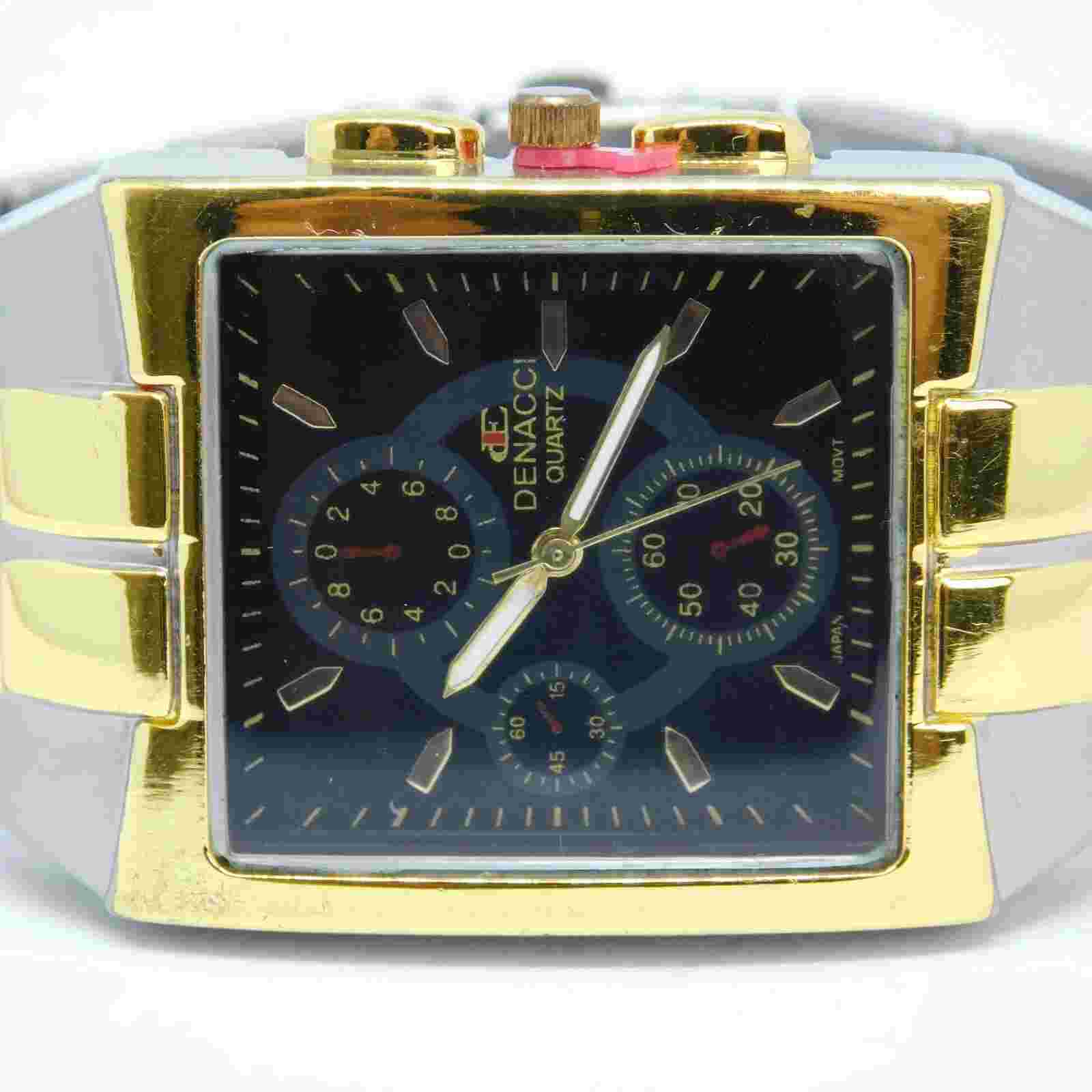 Massive DENACCI V1127G Two Tone Quartz Analog Men's Watch Sz. 8 1/2" New Battery