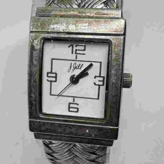 J Jill Quartz Watch Women Silver White Japan Movt Cuff Bangle Analog New Battery