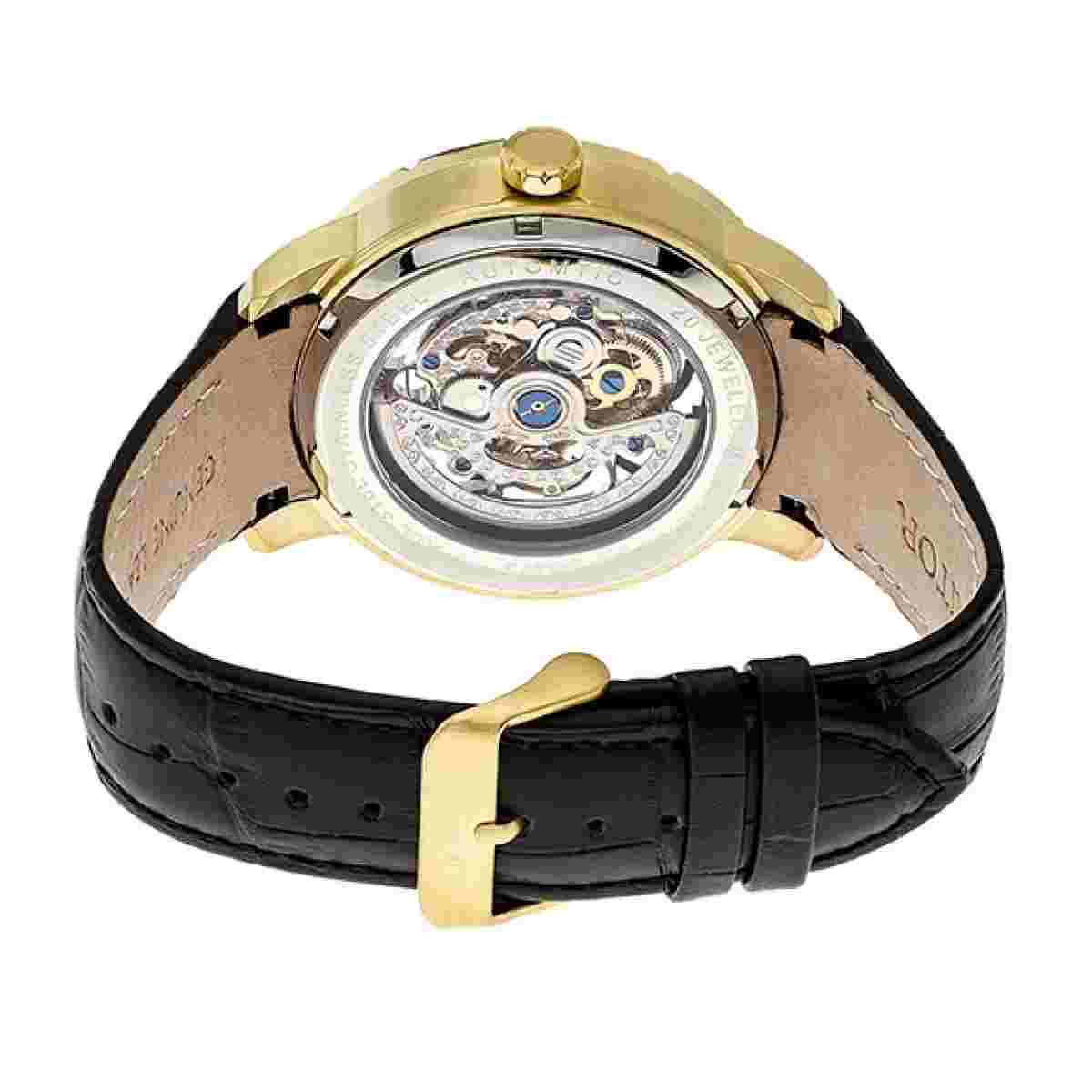 Heritor Automatic Ryder Men's Skeleton Black Leather Gold Watch HR4604