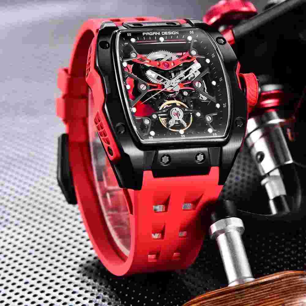 PAGANI DESIGN Automatic Watch For Men Stainless Steel Skeleton Dial Mens Watch