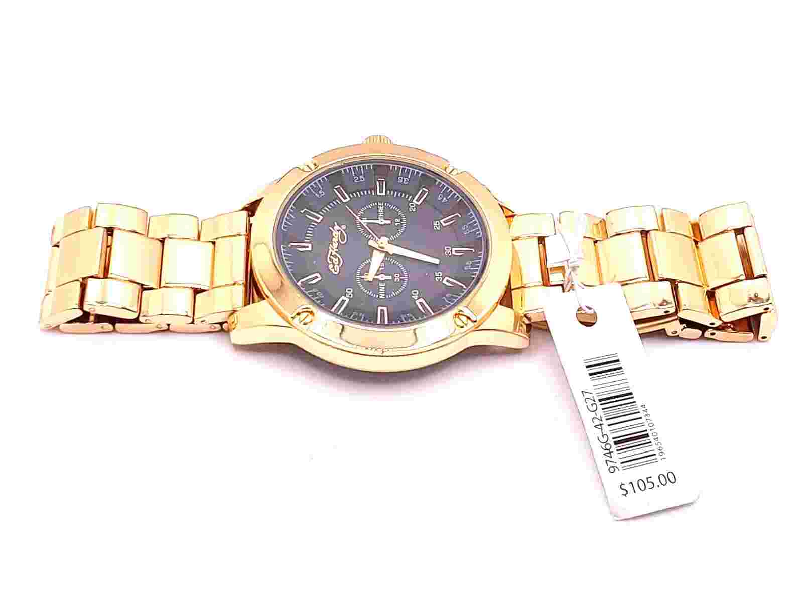 Ed Hardy Men's  Shiny Gold Tone Bracelet Watch 46mm 9746g-42-G27 (MSRP $105)