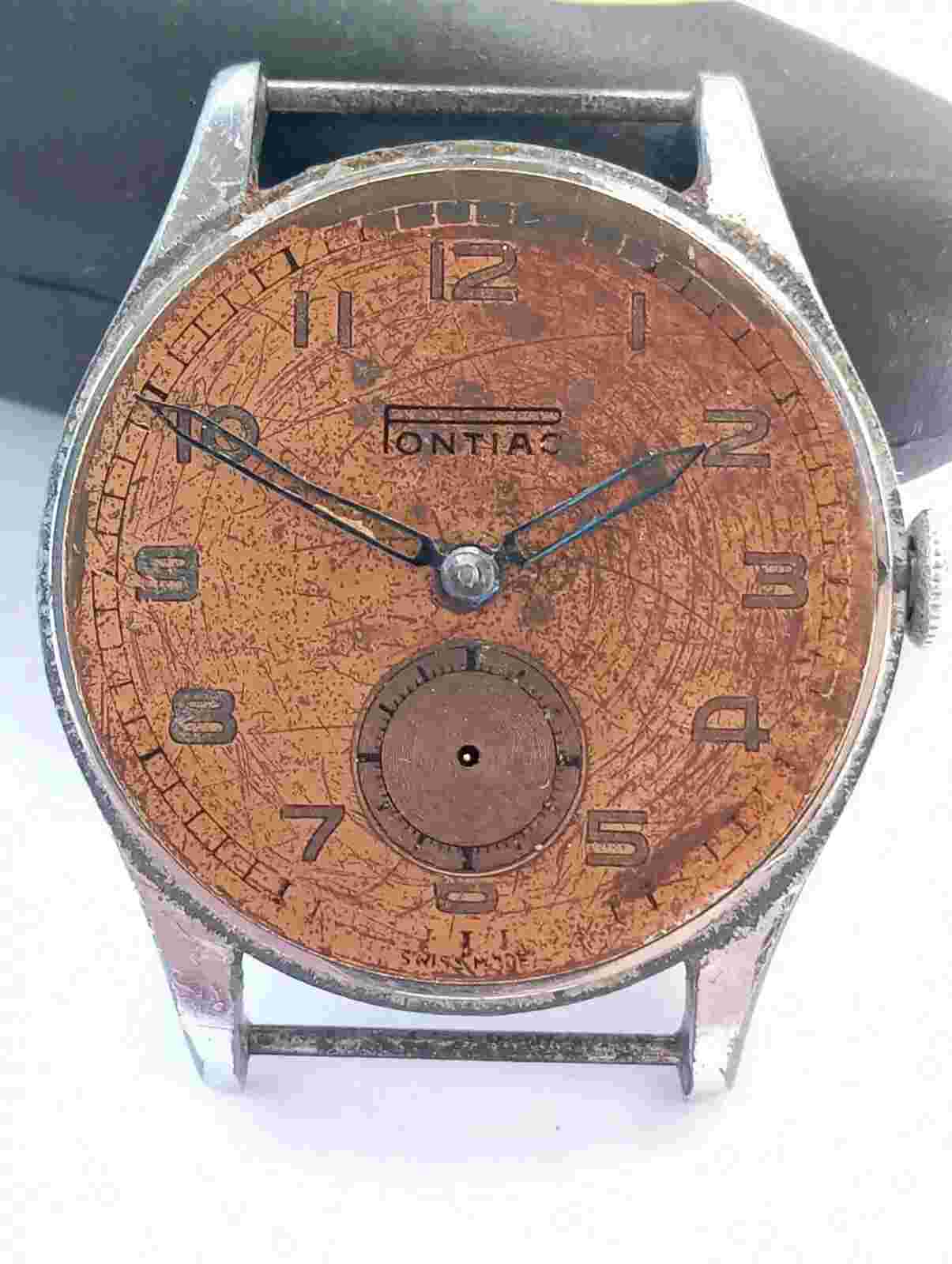 VINTAGE Ultra Rare PONTIAC military WWII watch unique movement cal 1180 check it