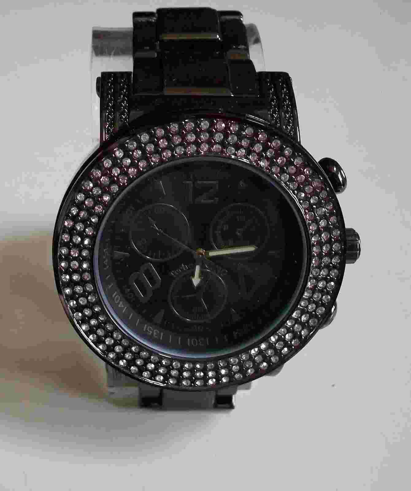 Men's stone black hematite finish hip hop fashion dress up watch