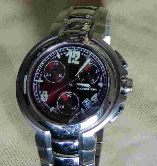 Mauboussin Marbore Burgundy Stainless Steel Chronograph Wrist Watch Luminescent