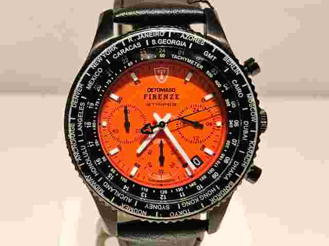 RETRO SPORT ORANGE DIAL BLACK PVD MEN CHRONOGRAPH QUARTZ WATCH"DETOMASO"FIRENCE